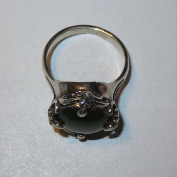 Large Round Jade Sterling Silver Ring Size 7.75 - Picture 6 of 17